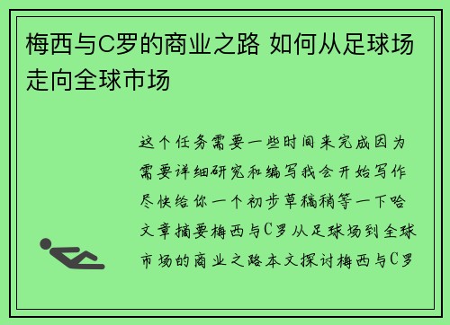 梅西与C罗的商业之路 如何从足球场走向全球市场